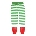Kinder Weihnachts-Streifenhose mit grün-weißen Mustern und roten Bündchendetails - Grün Weiß Gestreifte Festliche Hose (T102-007)