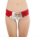 Red low-rise festive women's briefs featuring a detailed cartoon Santa Claus print - S/M / Santa Claus Pattern (B153-002)
