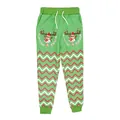 Green Christmas jogger pants with reindeer prints and red wave patterns for children - 120cm / Trousers (T102-009)