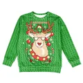 Kids Christmas green hoodie with pixel reindeer print and Merry Christmas text - 120cm / Crew Neck Style (T103-008)