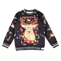 Kids Christmas 2-piece tracksuit with pixel reindeer hoodie and festive printed pants - Black Reindeer with Sunglasses Print (T103-004)