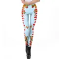 Women Christmas leggings featuring blue festive cat print and red wave side stripes - Light Blue Base Cartoon Cat Christmas Ball (SKDK072)