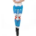 Blue and white Christmas leggings featuring red cartoon deer and heart prints - Sky Blue Base Cartoon Elk Paper Boat Pattern (SKDK068)