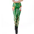 Women's Christmas leggings in dark green with festive reindeer and Santa prints - Dark Green Base Cartoon Reindeer Santa Pattern (SKDK070)