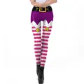 Christmas elf style leggings with purple waist and red white striped legs for women - Purple Base Red White Stripe Christmas Elf (SKDK081)