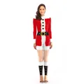 Women's long-sleeve Santa bodysuit with red print, black belt detail, and white trim - S / Classic Santa Style (B142-169)