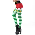 Kerst elf leggings voor dames met groen-witte strepen en een hoge tailleband - S / Groen-Witte Elfenstreepstijl (SKDK078)