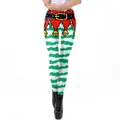 Kerstleggings voor dames met 3D-pixelstrepen in groen wit en kerstriem-print - S / Pixel Art Groen-Witte Streepstijl (SKDK104)