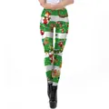 Women's Christmas leggings with green and white stripes and holiday pattern - Green White Stripe Full Holiday Print Style (SKDK053)