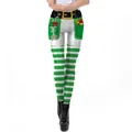 Dames kerst elf leggings met groen-witte strepen en een riemopdruk ontwerp - S / Groen-Witte Elfengordelstijl (SKDK061)