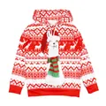 Kids Christmas hoodie set featuring a 3D white llama print with Nordic reindeer patterns - 120cm / Tops / Red and White Llama Print (T101-001)