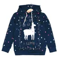 Dunkelblauer Weihnachts-Hoodie für Kinder mit Lama-Motiv und Fa-La-La-La-Print - Marineblaues Lama-Hoodie (T101-010)