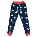 Kinder Jogginghose in Marineblau mit roten Bündchen und weißem Lama-Print - Marineblaue Lama-Hose (T102-008)