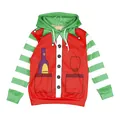 Kids Christmas hoodie with 3D white alpaca print and green striped sleeves - Christmas Elf Print (T101-003)