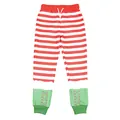Kids Christmas festival pants featuring red and white stripes with green cuffs - Christmas Elf Print (T102-003)
