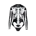 Eng anliegender Halloween Skelett-Bodysuit mit Stehkragen und langen Ärmeln für Damen - S/M / Schwarzer Totenkopf-Druck