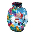 Felpa con cappuccio natalizia da donna con stampa arcobaleno e Babbo Natale 3D - Stile Creativo Fumo Babbo Natale (SB101-016)
