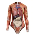 Women's Halloween bodysuit featuring realistic anatomical human internal organs print - S/M / Multicolor