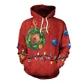 Christmas hoodie in bright red featuring 3D reindeer and festive light string prints - Vintage Knit Texture Reindeer Style (SB101-017)