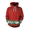 Sweat à capuche de Noël rouge avec imprimé tricot 3D, ornements et cordon blanc - M / Style Couronne de Boules de Noël Rouges (SB101-018)
