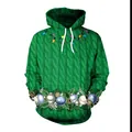 Sweat à capuche de Noël vert avec imprimé 3D maille et motifs de guirlandes lumineuses - M / Style Couronne de Boules de Noël Vertes (SB101-019)