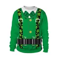 St. Patrick's Day green sweatshirt with clover patterns and 3D beer belt print - M / Suit Suspenders Beer Print (B102-007)