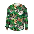 St. Patrick's Day green sweatshirt with cat and dog clover prints for couples - M / Multi-Pet Festive Hat Print (B102-013)