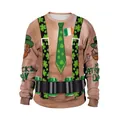 Funny St. Patrick's Day sweatshirt featuring muscle torso print and shamrock suspenders - Muscle Man Suspenders Beer Print (B102-010)