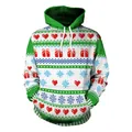 Women's loose green Christmas hoodie with festive digital print and drawstring hood - White Green Heart Snowflake Style (SB101-023)