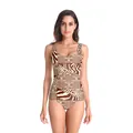 One-piece leopard and zebra print patchwork swimsuit with a U-neckline and wide straps - Animal Print Patchwork Style (B126-118)