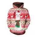 Christmas hoodie with digital alpaca print in red white and green holiday patterns - Alpaca Santa Style (SB101-025)