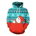 Festive Christmas hoodie featuring blue snowflake print and snowman graphic variant - Lake Blue Patchwork Snowman Style (SB101-026)