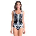 Women's skeleton X-ray print one-piece swimsuit with realistic bone structure design - Skeleton X-ray Print (B126-383)