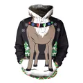 Ugly Christmas hoodie with 3D reindeer print and festive bulb light graphics on black - Black Background Reindeer Torso Style (SB101-029)