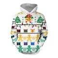 White Christmas hoodie with festive 3D digital prints of bells, trees and gingerbread man - White All-over Christmas Elements Style (SB101-033)