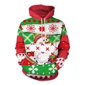 Christmas snowman print hoodie in festive red and green colors with a kangaroo pocket - Snowman Patchwork Red Style (SB101-038)