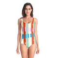 Sleeveless one-piece swimsuit featuring bold multicolor geometric color block patterns - Colorful Geometric Color Block (B126-139)