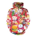 Women Christmas hoodie featuring all-over festive cartoon prints on vibrant red fabric - Anime Character Fun Patchwork Style (SB101-039)