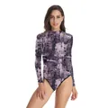 Women's long sleeve bodysuit featuring purple Van Gogh starry sky art digital printing - S/M / Top And Bottom / Abstract Purple Style (B120-017)