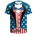Men's loose T-shirt with creative American flag tuxedo print for Independence Day - S / American Flag Tuxedo Style (B121-291)