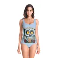 Blue one-piece swimsuit featuring a cute digital owl print with wide shoulder straps - S/M / Dresses / Light Blue Owl Print (B126-119)
