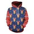 Christmas reindeer print hoodie with navy body and red sleeves for women's holiday wear - Blue Red Contrast Reindeer Style (SB101-042)