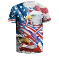 Short sleeve T-shirt with US flag print and eagle design for men and women - S / Fighter Jets and Eagle Style (B121-294)