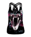 Damen Halloween Tanktop in Schwarz mit 3D-Schlangenprint und gekreuzten Trägern - S / Schlangenmund Druck (B104-051) / Schwarz