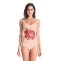 Nude one-piece swimsuit featuring a colorful Chinese zodiac ox print and floral patterns - S/M / Nude Chinese Zodiac Ox Print Style (B126-127)