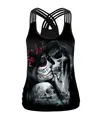 Damen Neckholder Top in Schwarz mit 3D-Totenkopf-Druck und Tag der Toten Rosenmuster - S / Tag der Toten Figur (B104-054) / Schwarz
