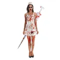 Bloederig zombie verpleegster kostuum voor dames met witte jurk en rode bloedspatten - S / Jurk en verpleegstersmuts met wit-rode bloedprint (WTLY1011)