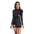 Eng anliegendes Minikleid mit schwarz-weißem Spinnennetz-Druck für Halloween-Partys - S / Schwarz-Weiß-Spinnennetz-Druck