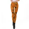 Leggings di Halloween arancioni con ragnatele e ragni neri in tessuto elasticizzato - S / Ragnatela Arancione (WKDK1033)
