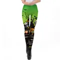 Leggings di Halloween con sfumatura verde e stampa zucca e teschio in tessuto elastico - M / Sfumatura Verde Nero Zucca Fantasma (WKDK1034)